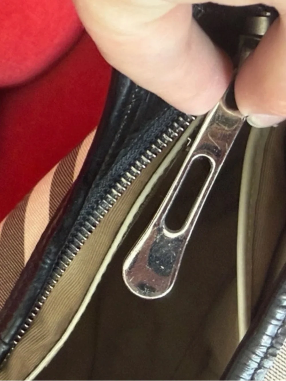 Burberry Beige Plaid Hobo with Black Trim